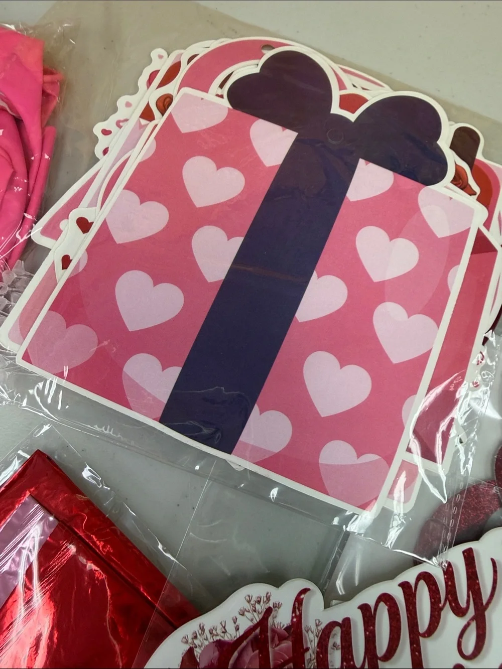 Valentine's Day Party Decoration Kit Pink & Red balloons, banner, paper mylars